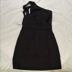 BCBGeneration Black Satin Dress, One Shoulder, Sz 6